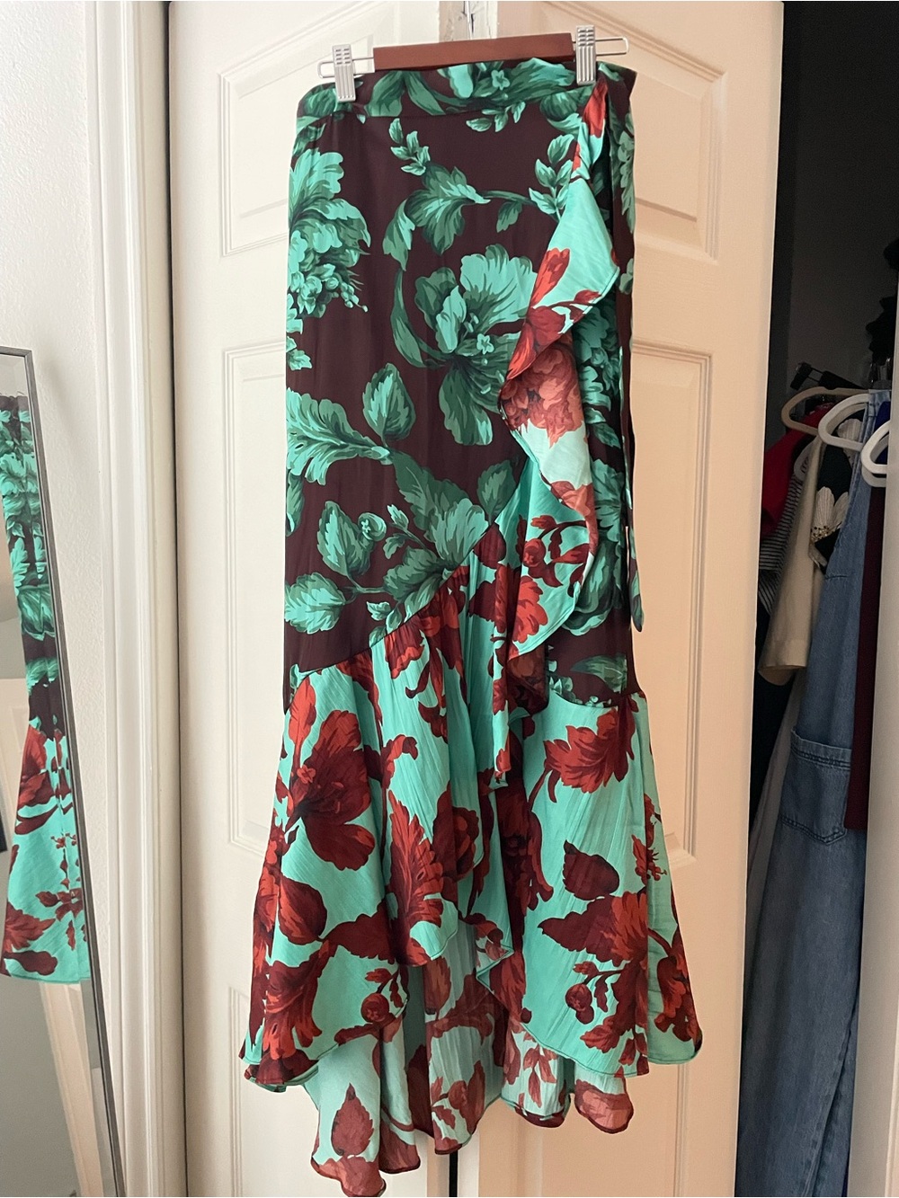 Anthropologie Maeve Green and Brown Floral Midi Skirt